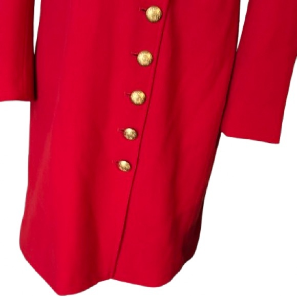 Vintage Ralph Lauren Red Jacket Wool Small Long Logo Gold Buttons Crest 80s 90s - Picture 5 of 16